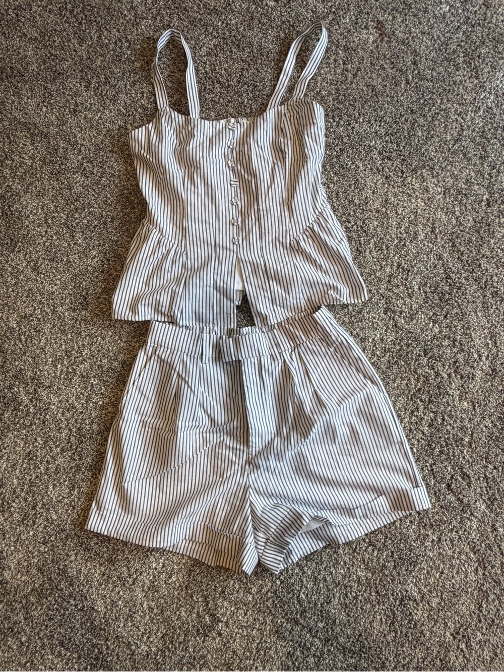 Wayf White and Navy Striped Cotton Cami & Shorts Set